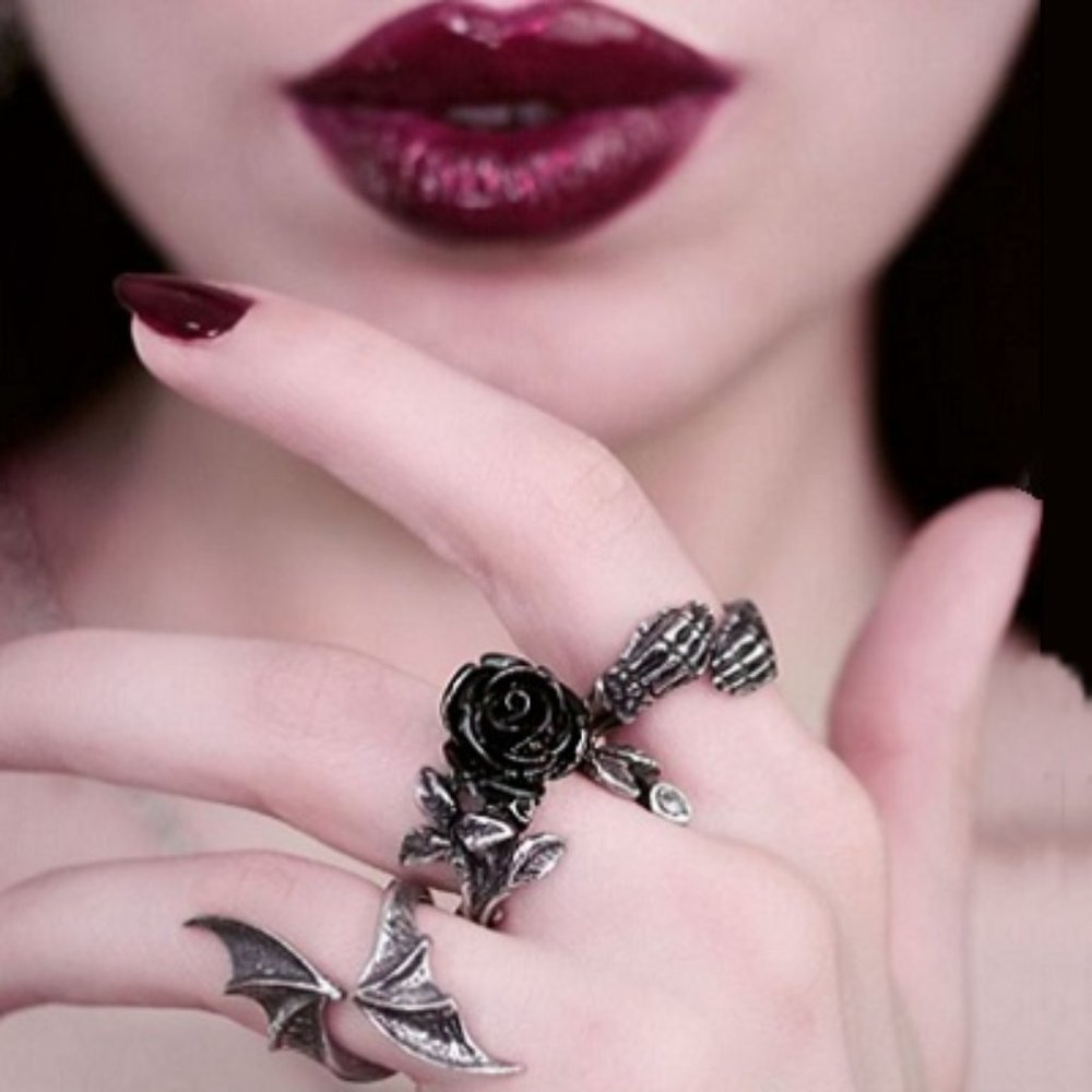 Alchemy Gothic Wild Black Rose Ring Wrap Adjustable 2 Sizes Pewter NWT - Picture 4 of 4